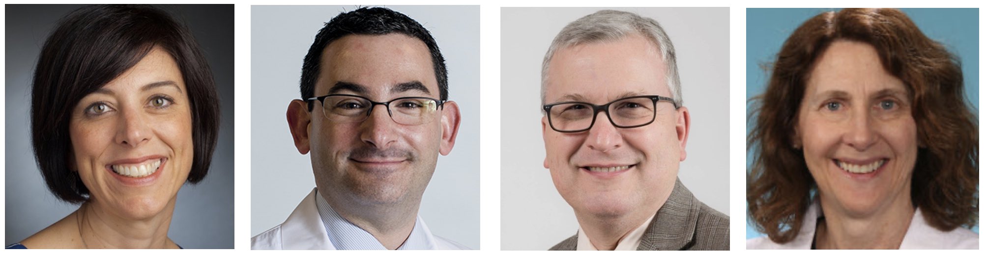 Portraits of four professionals, likely leaders in cancer research, smiling for the camera.